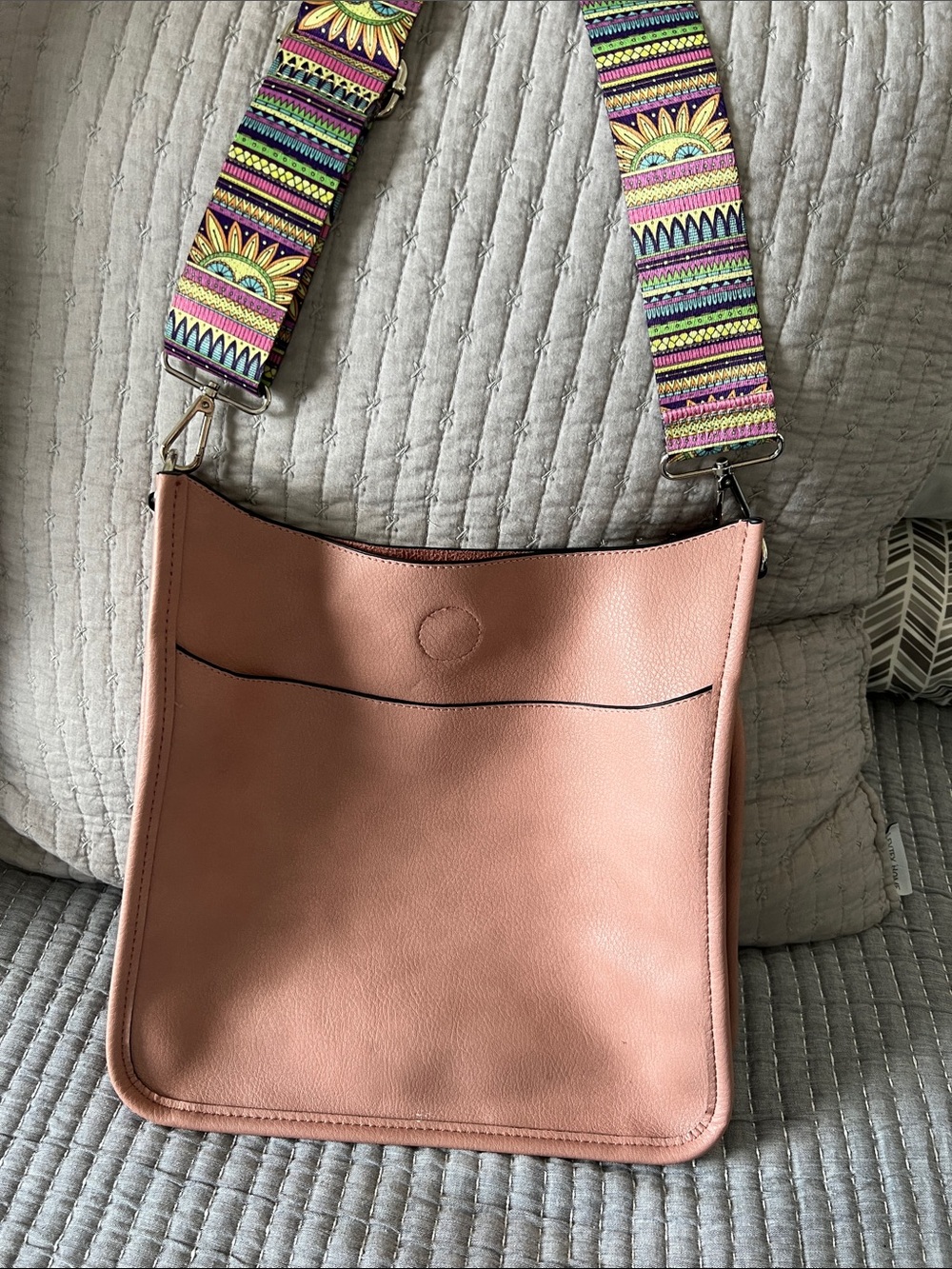 Coco + Carmen Women’s Blush Pink Crossbody Vegan Tote Bag Decorative Sun Strap